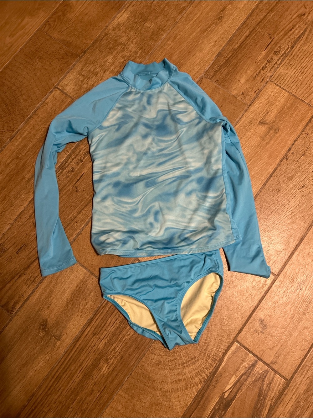 Lands' End Light Blue Kids Two-Piece Rash Guard Swim Set